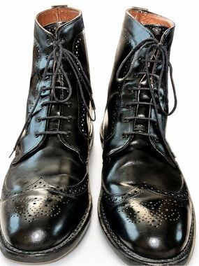 Allen Edmonds Black Leather Wingtip Brogue Boots Size 13 B Dainite Sole